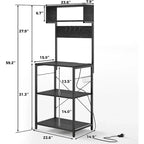Scaffale da Panettiere su Ruote a 5 Ripiani da 150 cm con Presa di Corrente e Porte USB – Nero/Marrone, Montaggio per 1 Persona