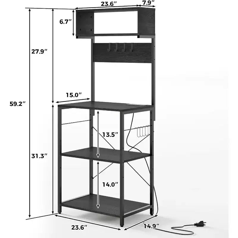 Scaffale da Panettiere su Ruote a 5 Ripiani da 150 cm con Presa di Corrente e Porte USB – Nero/Marrone, Montaggio per 1 Persona