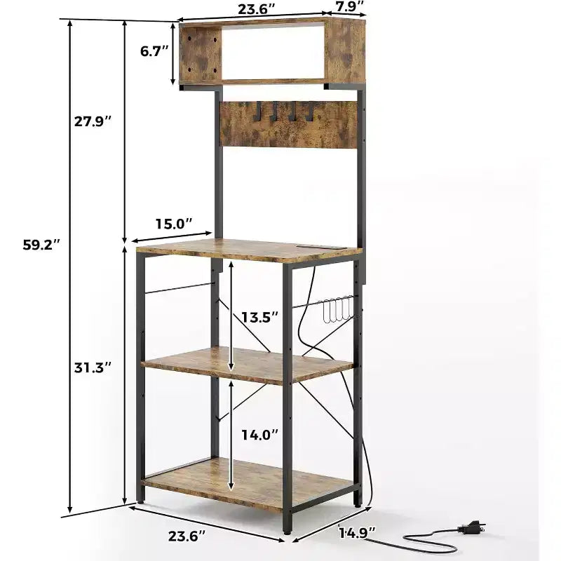 Scaffale da Panettiere su Ruote a 5 Ripiani da 150 cm con Presa di Corrente e Porte USB – Nero/Marrone, Montaggio per 1 Persona
